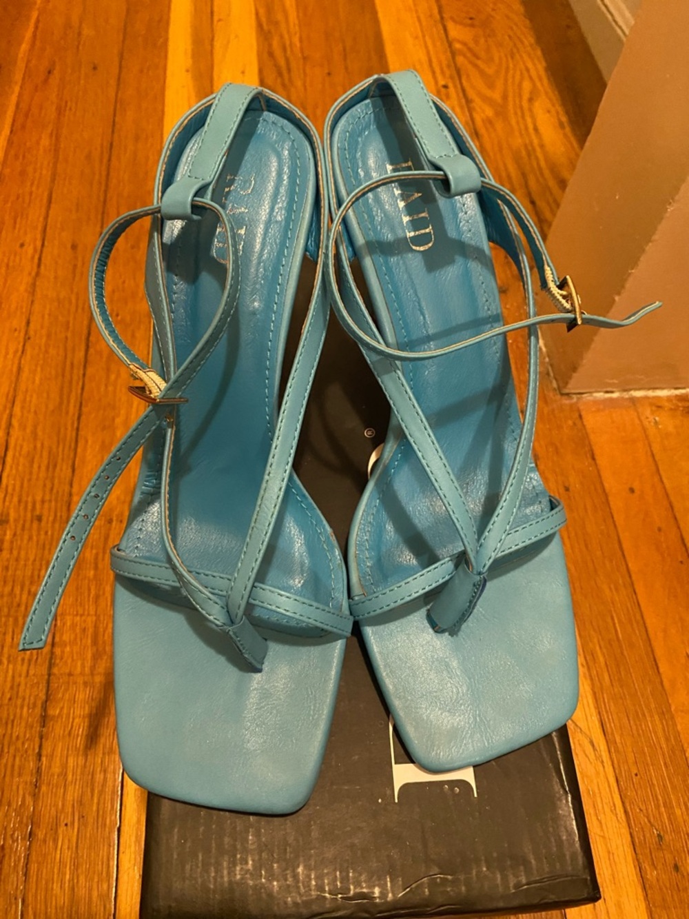 Raid Blue Strappy Square-Toe Women's Heels